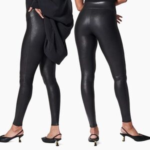 Spanx By Sara Blakely Black Mid Waist Faux Leather Leggings Sz L